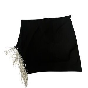 SHEIN Black Mini Skirt w/‎ Silver Fringe Beaded Hem – Party/Clubwear